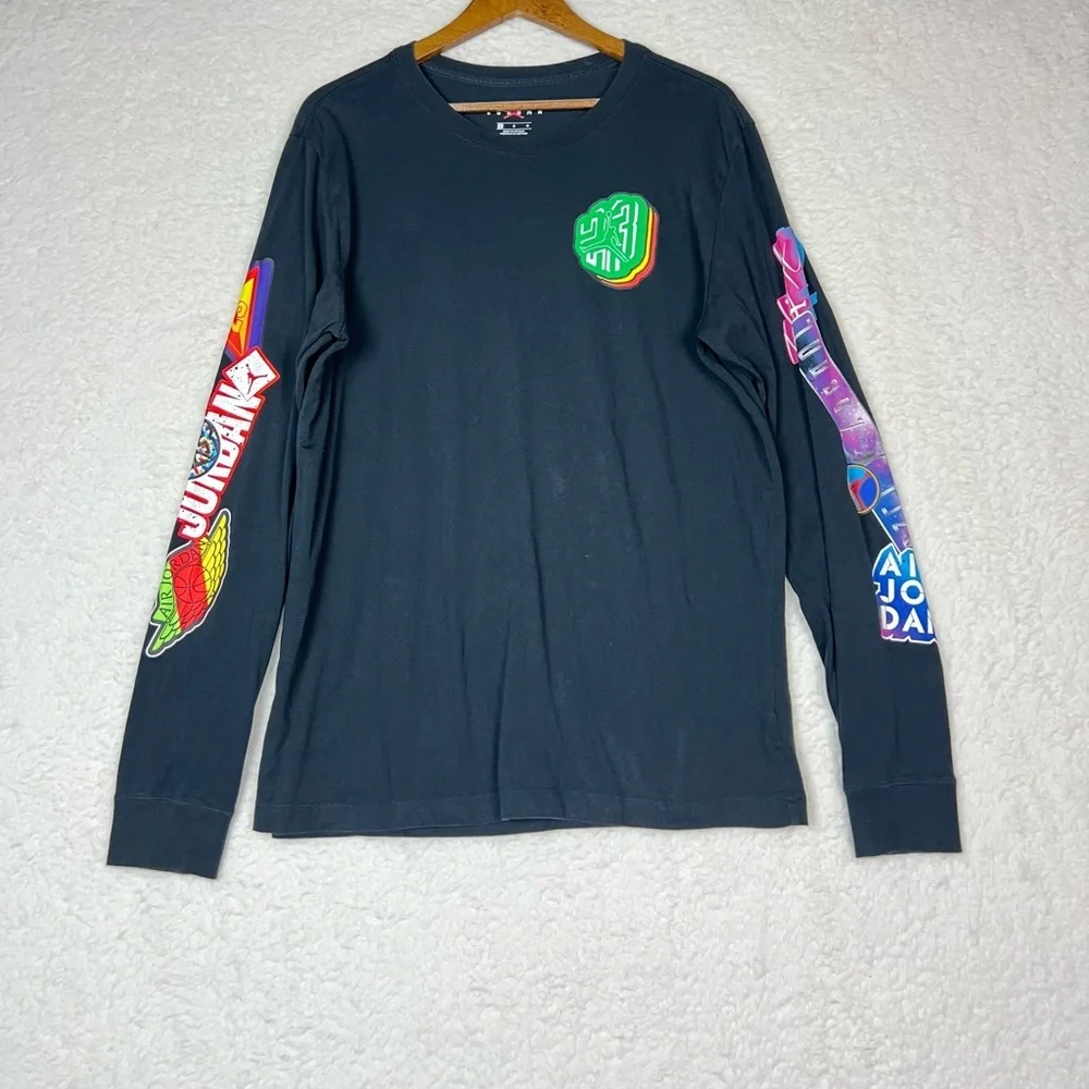 Jordan Black Long-Sleeve Shirt with Neon Sleeve Graphics Size Large